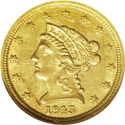 1843-D $2 1/2 Small D AU55 NGC. Variety 4-F. One of fo 