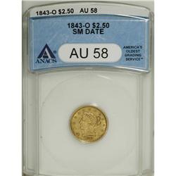 1843-O $2 1/2 Small Date, Crosslet 4 AU58 ANACS. A shi 