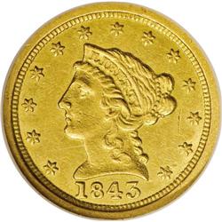 1843-O $2 1/2 Large Date, Plain 4 AU58 NGC. This varie 