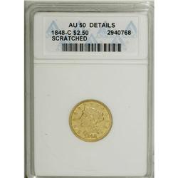 1848-C $2 1/2--Scratched--ANACS. AU50 Details. 