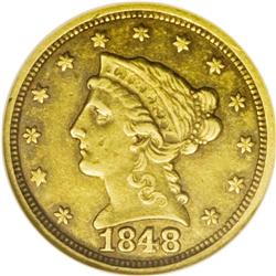 1848-C $2 1/2 AU55 NGC. Variety 9-F. Considerable lust 