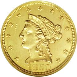 1850 $2 1/2 MS64 NGC. The 1850 quarter eagle is much s 
