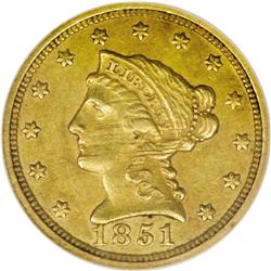 1851-C $2 1/2 AU55 NGC. Variety 13-G. A rare coin abov 