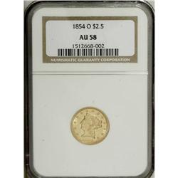 1854-O $2 1/2 AU58 NGC. This suitably struck and appea 