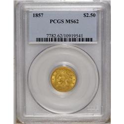 1857 $2 1/2 MS62 PCGS. A softly lustrous yellow-orange 