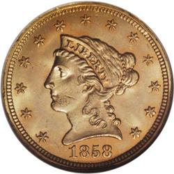 1858 $2 1/2 MS64 NGC. The 1858 quarter eagle is rare i 