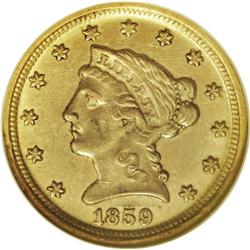 1859-D $2 1/2 AU58 NGC. Variety 21-M. Just 2,244 piece 