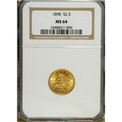 1898 $2 1/2 MS64 NGC. Coruscating luster drips from pe 