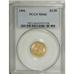1901 $2 1/2 MS66 PCGS. A solidly struck butter-yellow 