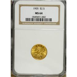 1905 $2 1/2 MS64 NGC. A luscious lemon-yellow near-Gem 
