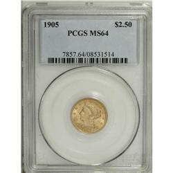 1905 $2 1/2 MS64 PCGS. Soft luster rests upon honey-go 