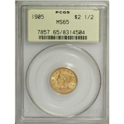 1905 $2 1/2 MS65 PCGS. This radiant apricot-gold Gem e 