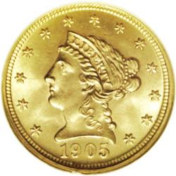 1905 $2 1/2 MS67 NGC. The 1905 quarter eagle, with a m 