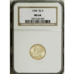 1906 $2 1/2 MS64 NGC. Highly attractive brassy-gold lu 