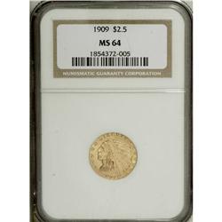 1909 $2 1/2 MS64 NGC. This Choice and lustrous represe 