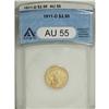 Image 3 : 1911-D $2 1/2 AU55 ANACS. The mintmark is plain on thi 