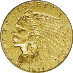 1911-D $2 1/2 AU58 PCGS. Exuberant luster cascades fro 