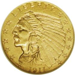 1911-D $2 1/2 MS61 NGC. A pleasing and sharply detaile 