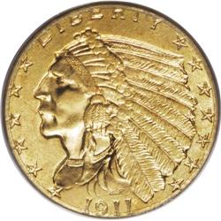 1911-D $2 1/2 MS63 PCGS. This satiny Mint State piece 