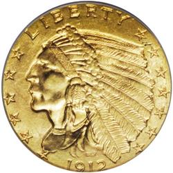 1912 $2 1/2 MS64 PCGS. The exposed fields of the incus 