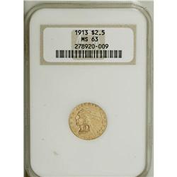 1913 $2 1/2 MS63 NGC. This crisply struck representati 