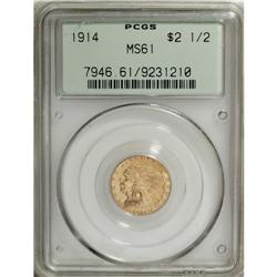 1914 $2 1/2 MS61 PCGS. A fully lustrous sun-gold examp 