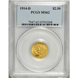 1914-D $2 1/2 MS62 PCGS. Nicely struck, with semi-brig 