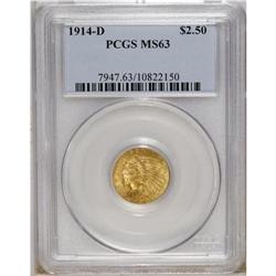 1914-D $2 1/2 MS63 PCGS. The lustrous yellow-orange su 