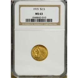 1915 $2 1/2 MS63 NGC. A lustrous, yellow-gold quarter 