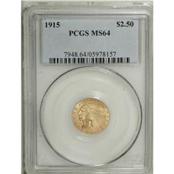 1915 $2 1/2 MS64 PCGS. Soft, pleasing luster is the ru 
