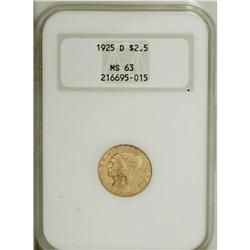 1925-D $2 1/2 MS63 NGC. This moderately flashy straw-g 