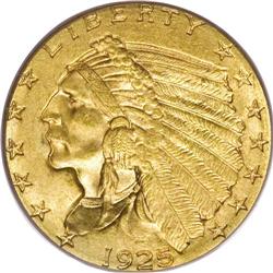 1925-D $2 1/2 MS65 PCGS. The final five quarter eagle 
