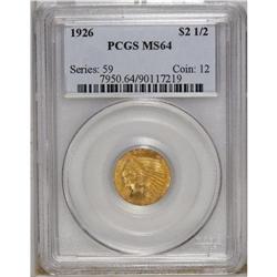1926 $2 1/2 MS64 PCGS. Rich orange-gold overall with s 