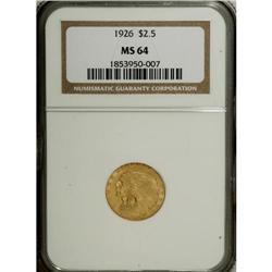 1926 $2 1/2 MS64 NGC. A satiny and well struck orange- 