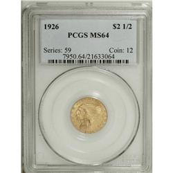 1926 $2 1/2 MS64 PCGS. Honey-gold overall with emerald 