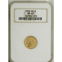 1928 $2 1/2 MS63 NGC. Light peach and olive shades enr 