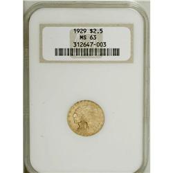1929 $2 1/2 MS63 NGC. This straw-gold two and a half d 