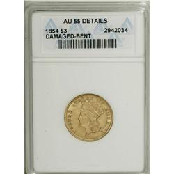 1854 $3 --Damaged, Bent--ANACS. AU55 Details. A conceal 