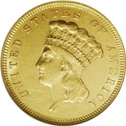 1856-S $3 AU58 NGC. Medium S. The significant luster r 