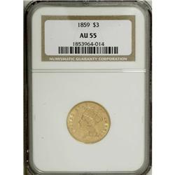 1859 $3 AU55 NGC. A smooth example that retains a good 