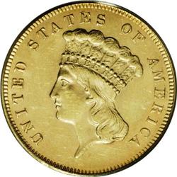 1866 $3 MS62 PCGS. Just 4,000 business strikes were pr 