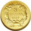 Image 2 : 1867 $3 MS62 NGC. Bright yellow-gold surfaces exhibit 