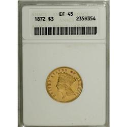 1872 $3 XF45 ANACS. This butter-yellow Choice XF examp 