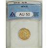Image 1 : 1874 $3 AU50 ANACS. A well struck and lightly worn yel 