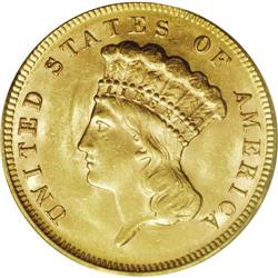 1878 $3 MS62 PCGS. The 1878 Three dollar piece, with a 