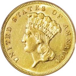 1882 $3 AU55 PCGS. This low-mintage issue ((1,500 busi 