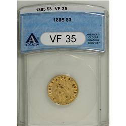 1885 $3 VF35 ANACS. This moderately worn mustard-gold 