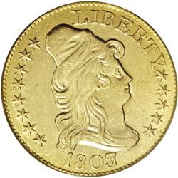 1803/2 $5 AU55 PCGS. Breen-6441, BD-1, R.4. Four die v 