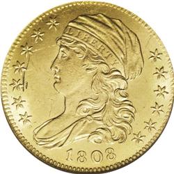 1808 $5 --Scratched--ANACS. AU58 Details. Wide 5D, Bree 