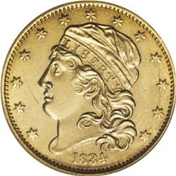 1834 $5 Capped Head, Crosslet 4--Obverse Scratched, Im 